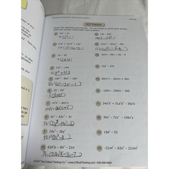 Critical Thinking Co. Understanding Algebra‎ 1 Mathematical Reasoning Workbook - Picture 8 of 10